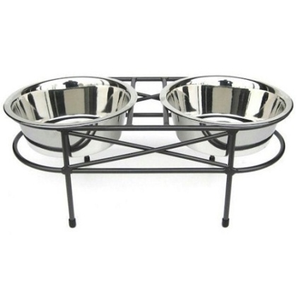 Mesh Elevated Double Dog Bowl - Medium/White